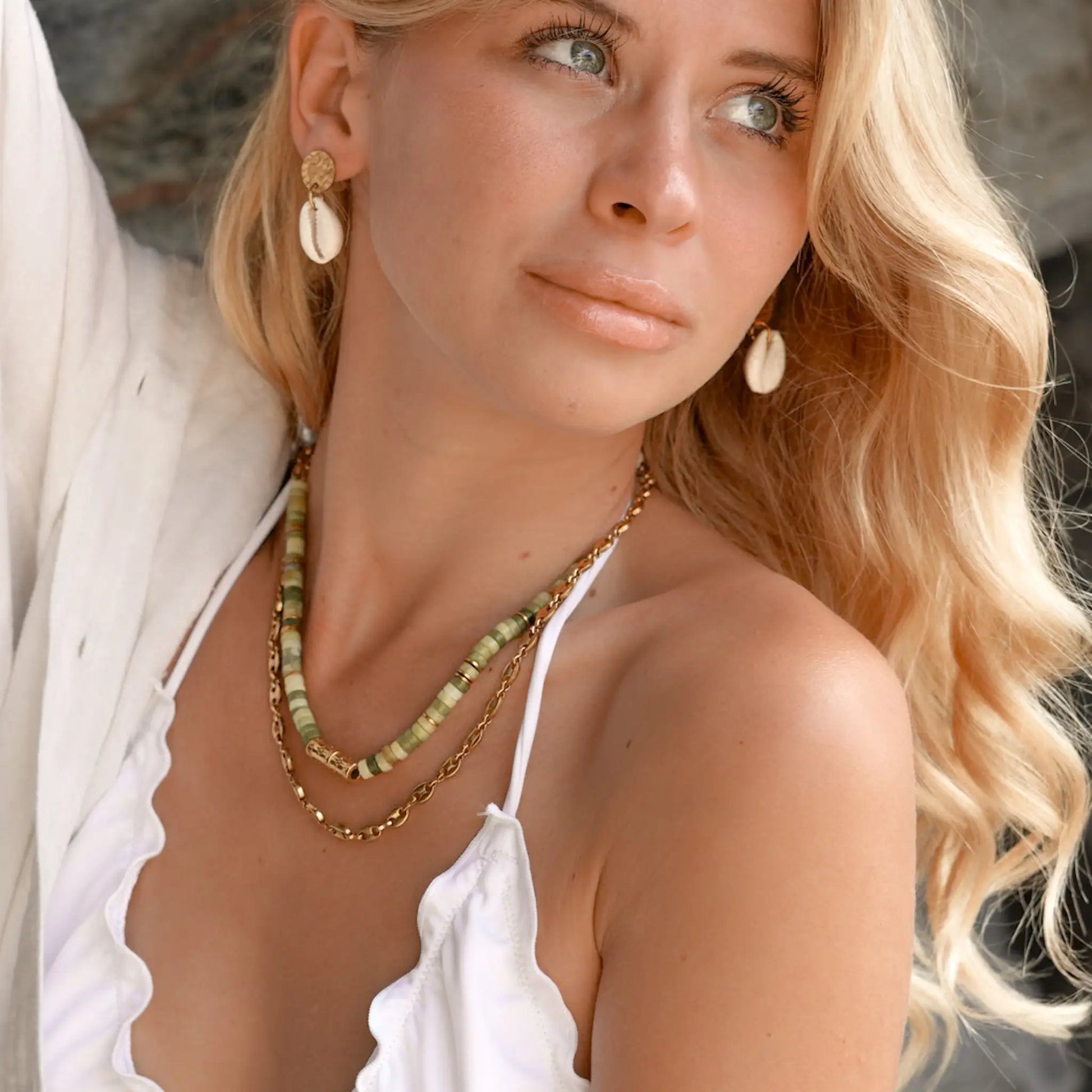 Collier Lara en jade naturelle et acier inoxydable bijou fait main à la Réunion France Maye-Mayé