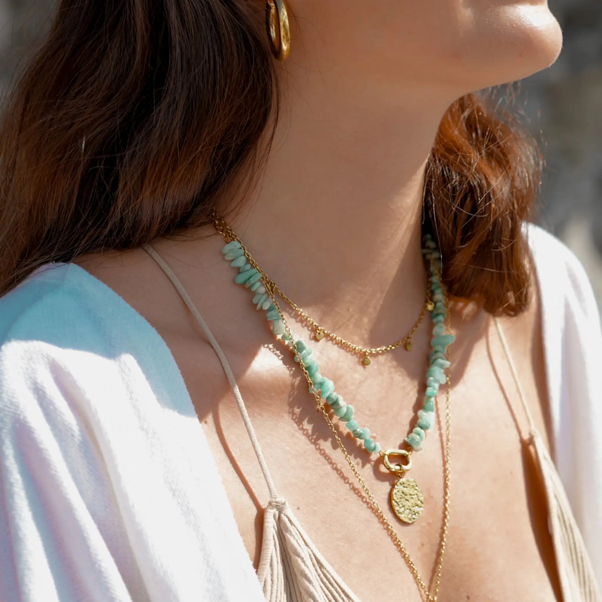 Collier Isis en amazonite naturelle et acier inoxydable fait main à La Réunion en France