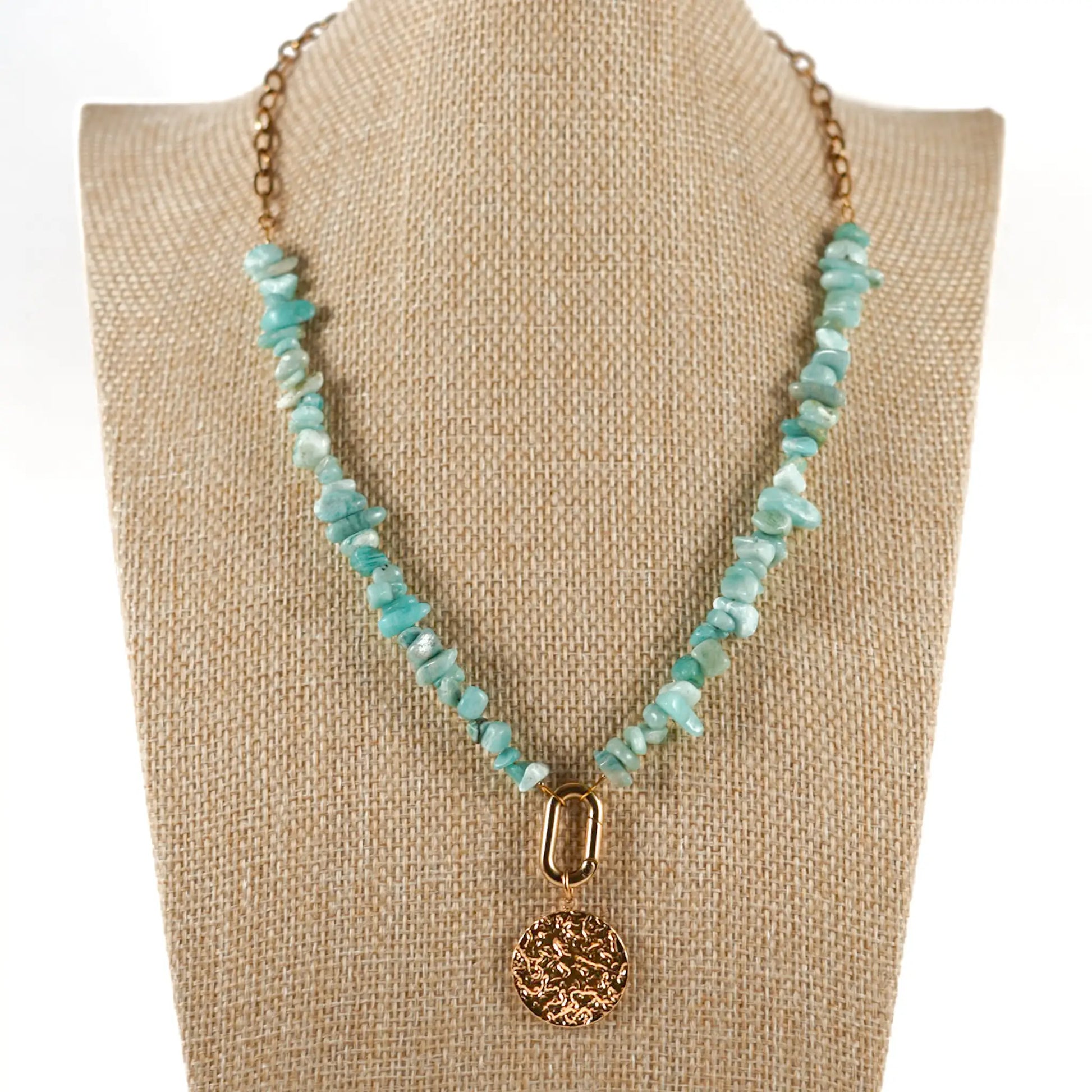 Collier Isis en amazonite naturelle et acier inoxydable fait main à La Réunion en France