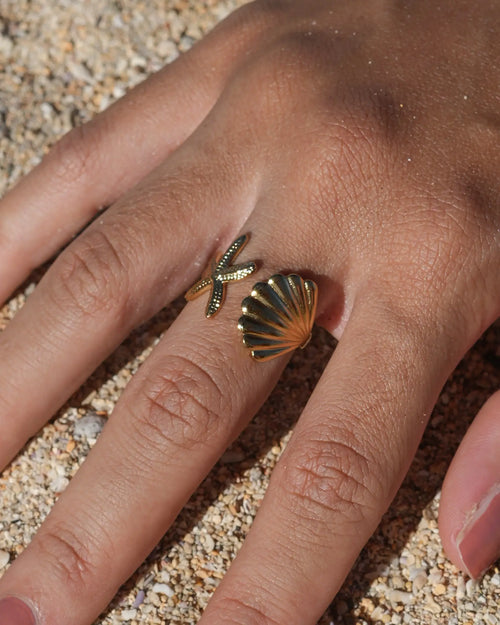 bague Calypso coquillage et étoile de mer acier inoxydable Maye-Mayé bijoux réunion