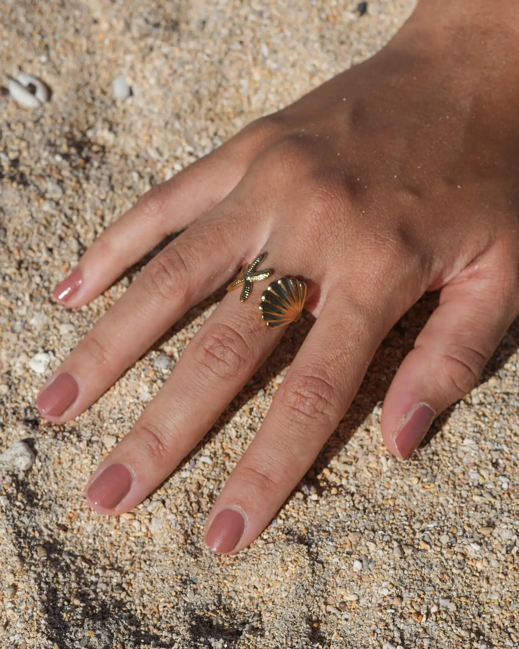 bague Calypso coquillage et étoile de mer acier inoxydable Maye-Mayé bijoux réunion