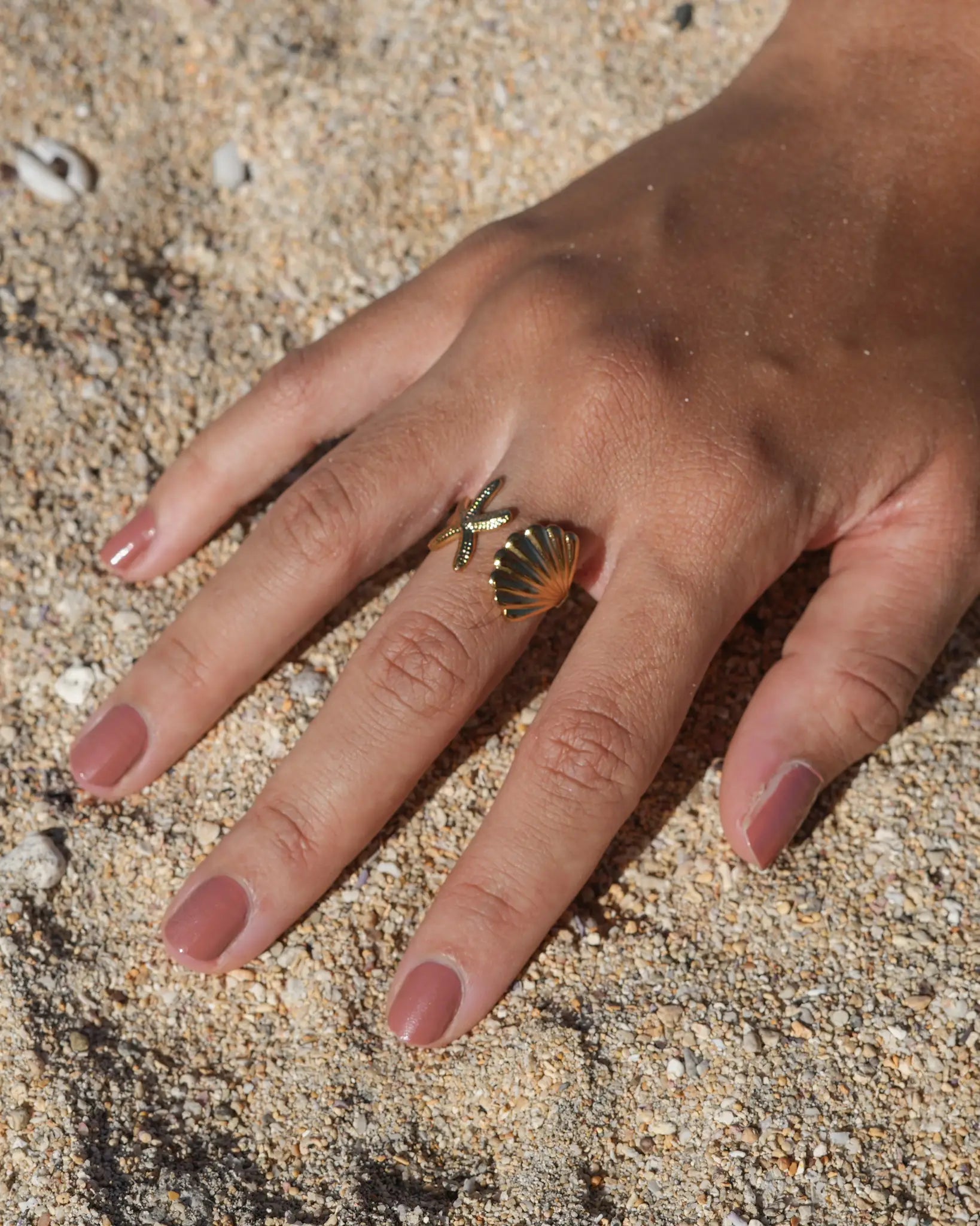bague Calypso coquillage et étoile de mer acier inoxydable Maye-Mayé bijoux réunion