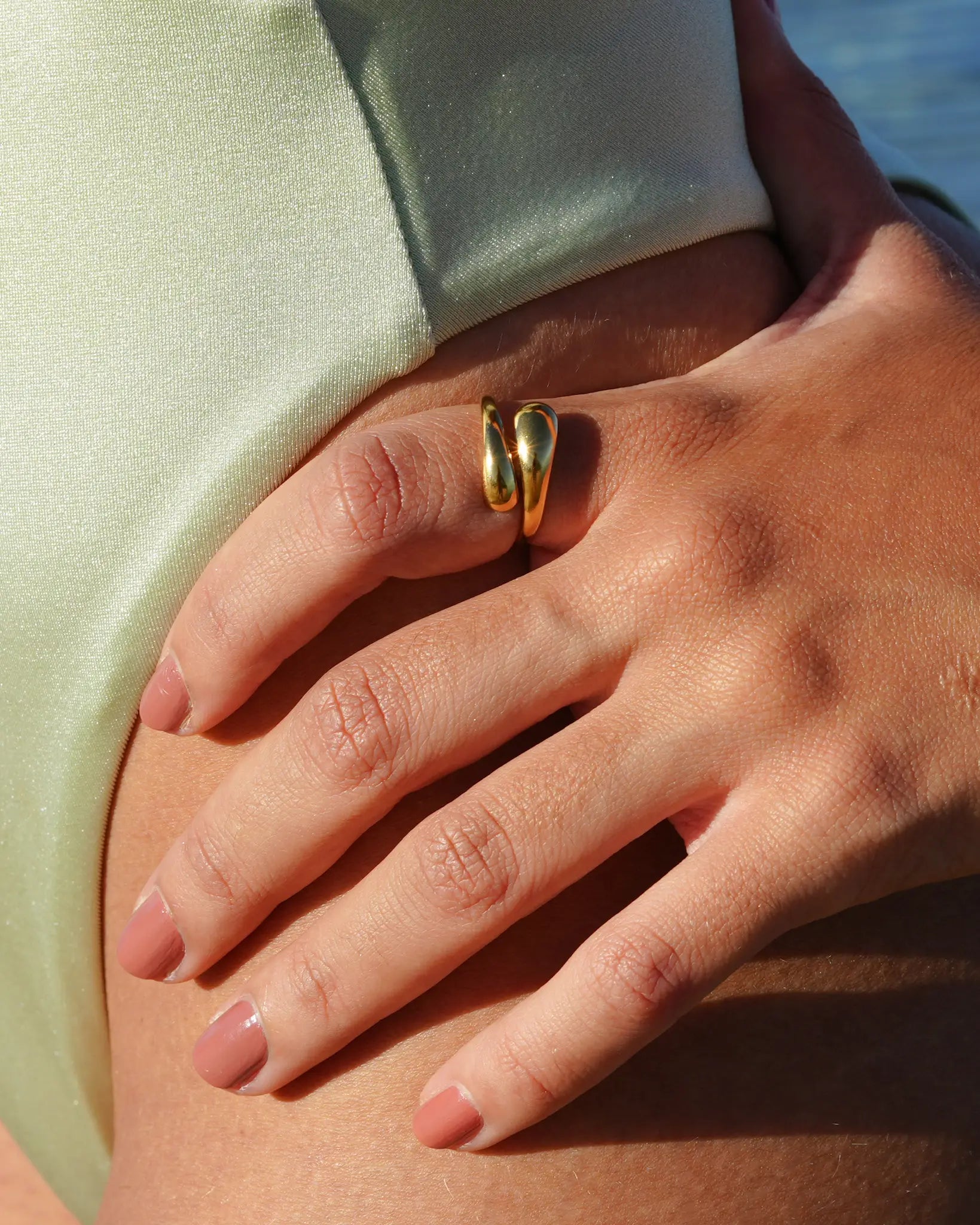 bague double goutte dorée acier inoxydable Maye-Mayé marque réunionnaise française