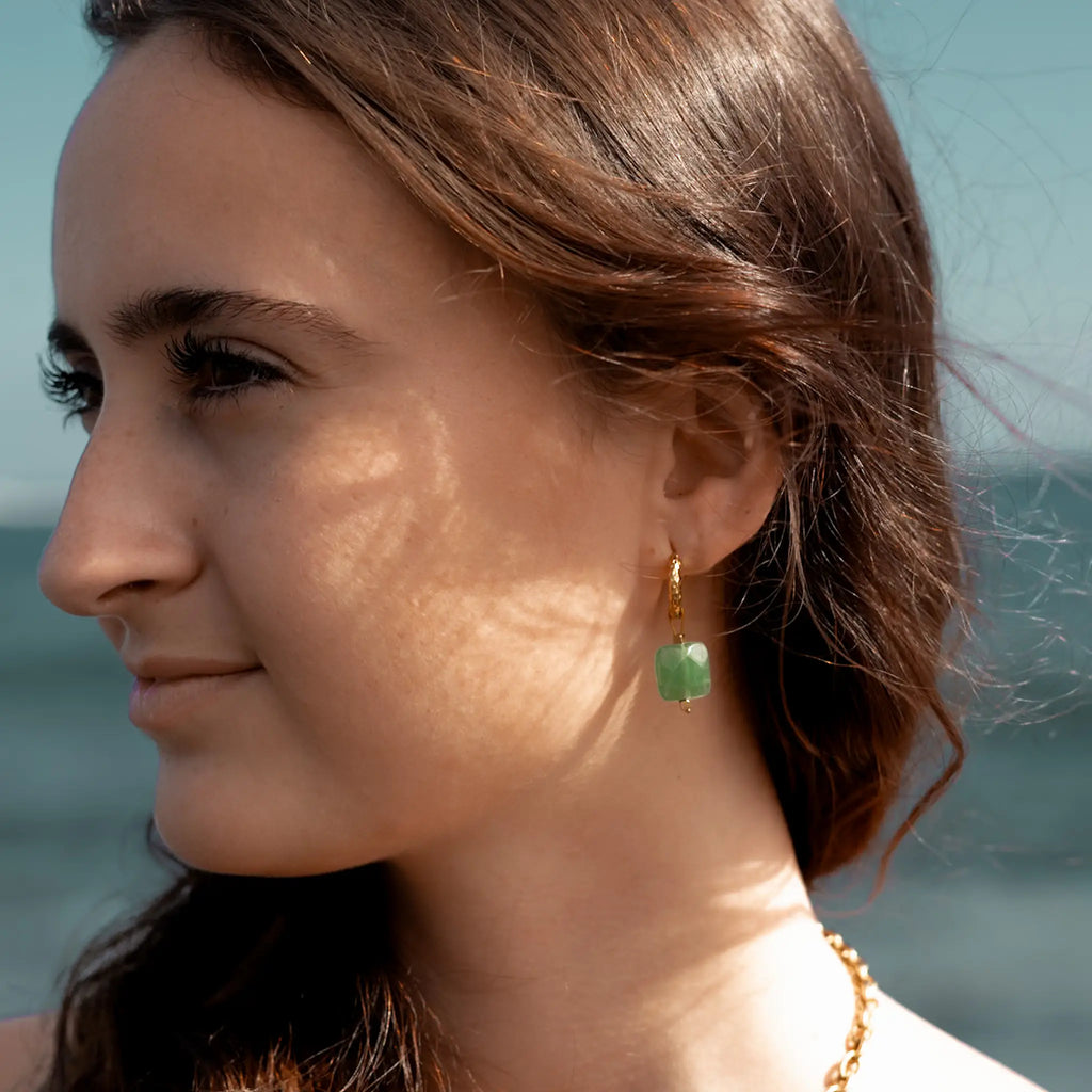 boucles d'oreille en aventurine naturelle verte et acier inoxydable Maye-Mayé fait main à La Réunion en France