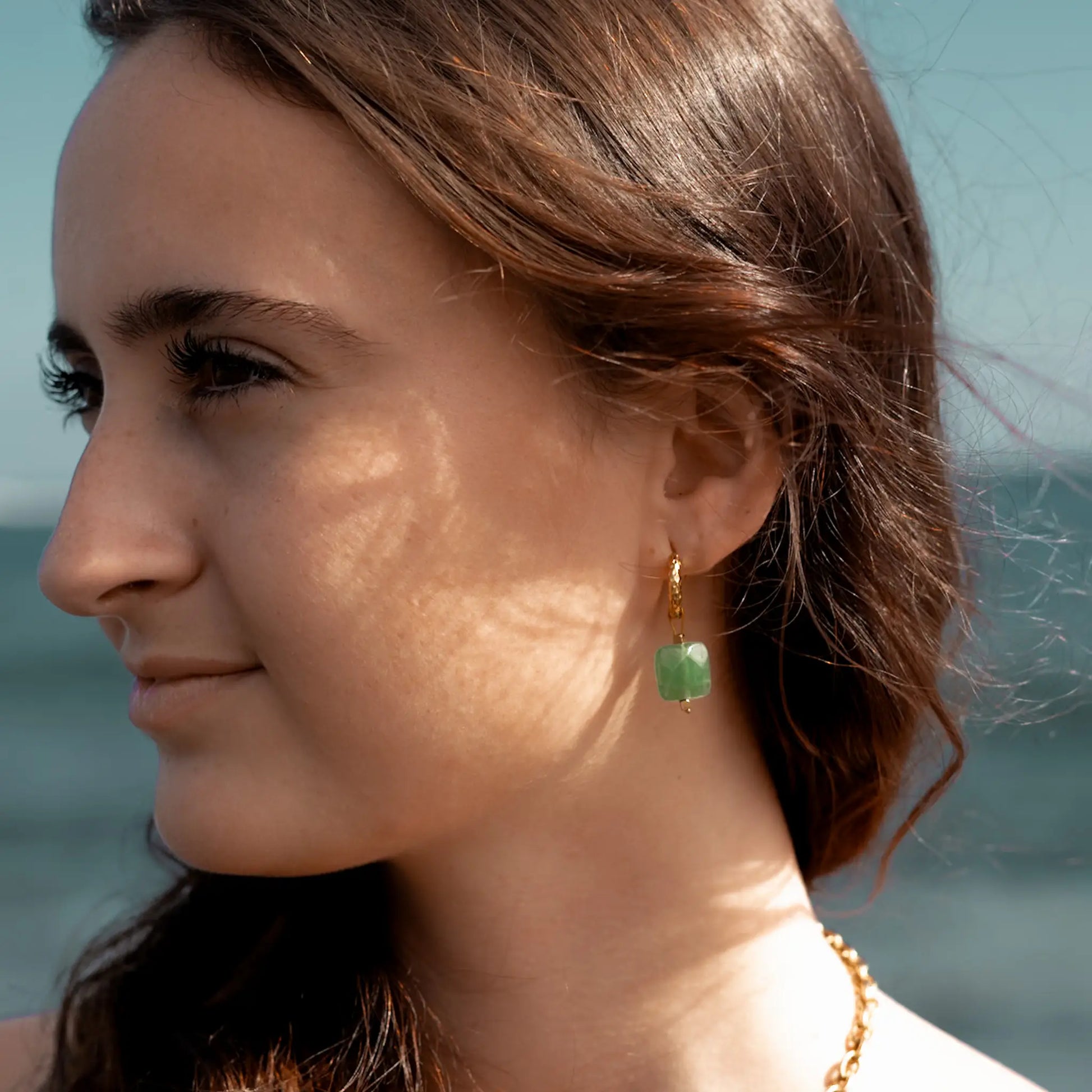 boucles d'oreille en aventurine naturelle verte et acier inoxydable Maye-Mayé fait main à La Réunion en France