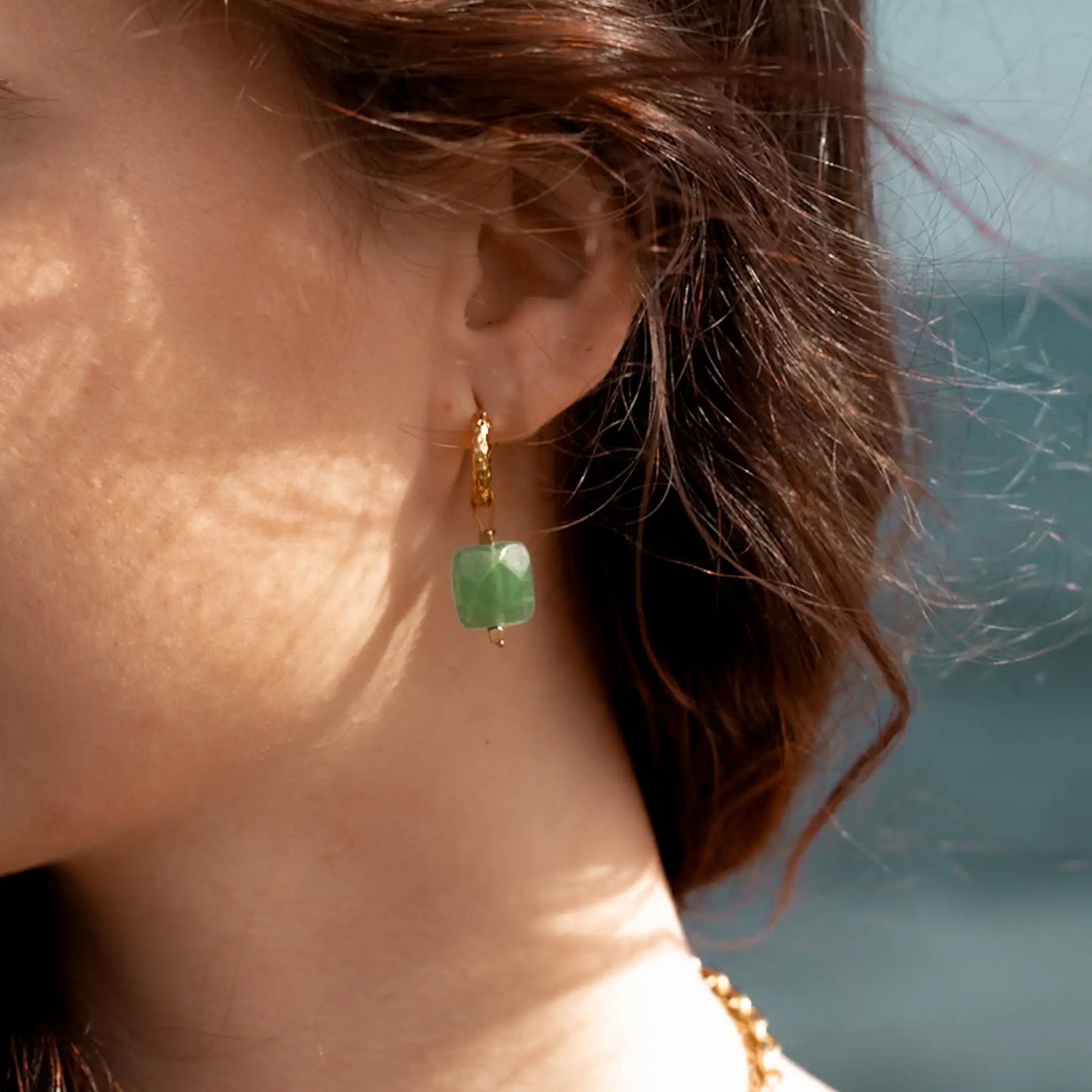 boucles d'oreille en aventurine naturelle verte et acier inoxydable Maye-Mayé fait main à La Réunion en France