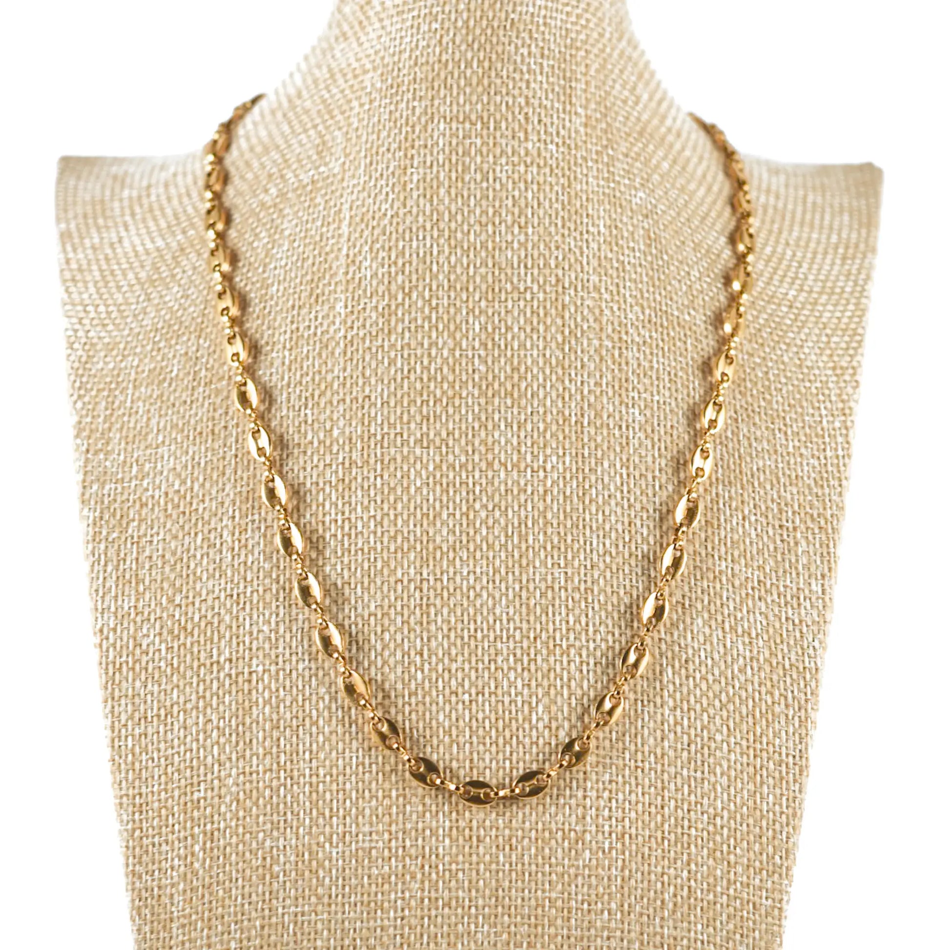 Collier Raphaelle chaine grain de café en acier inoxydable fait main à La Réunion en France Maye-Mayé