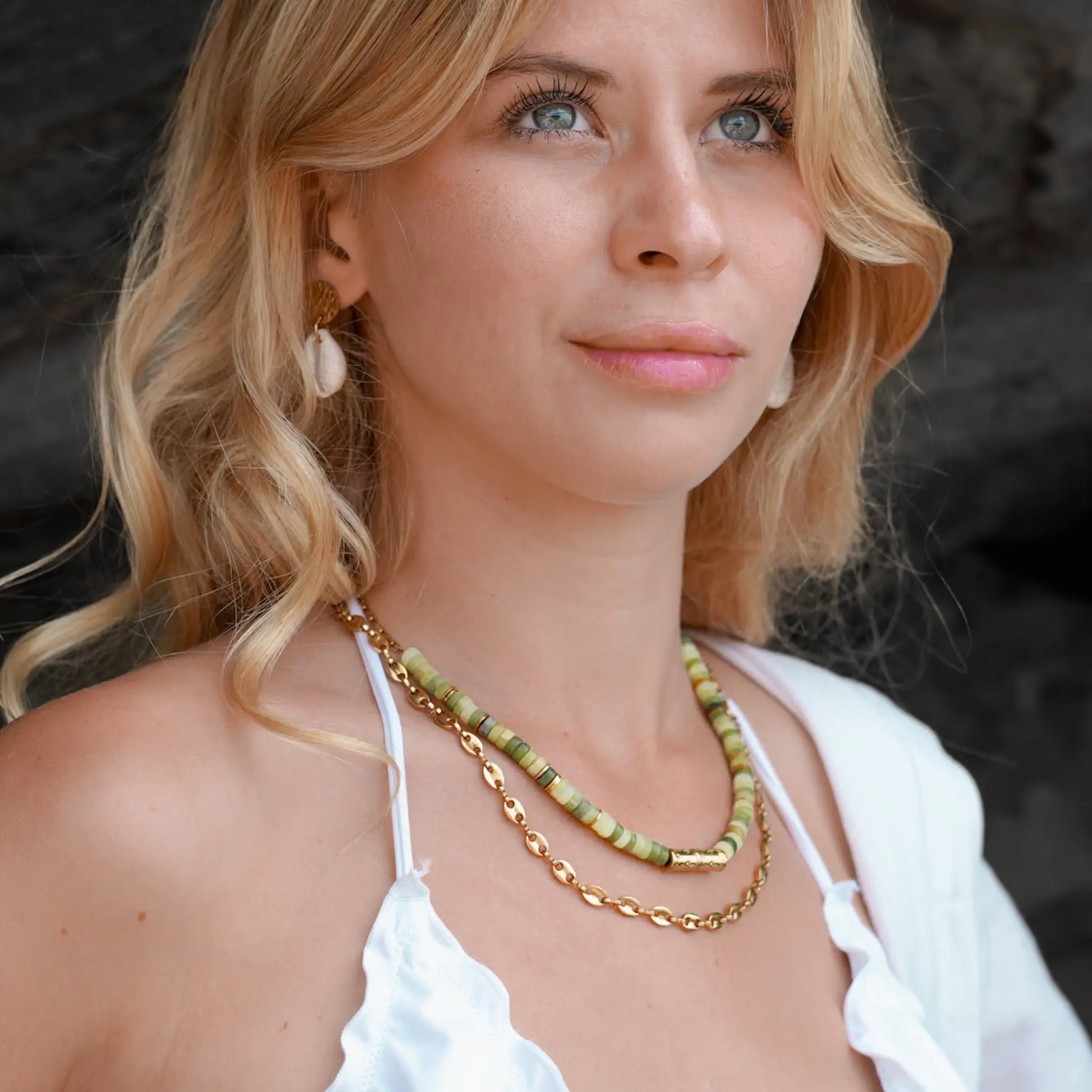 Collier Raphaelle chaine grain de café en acier inoxydable fait main à La Réunion en France Maye-Mayé