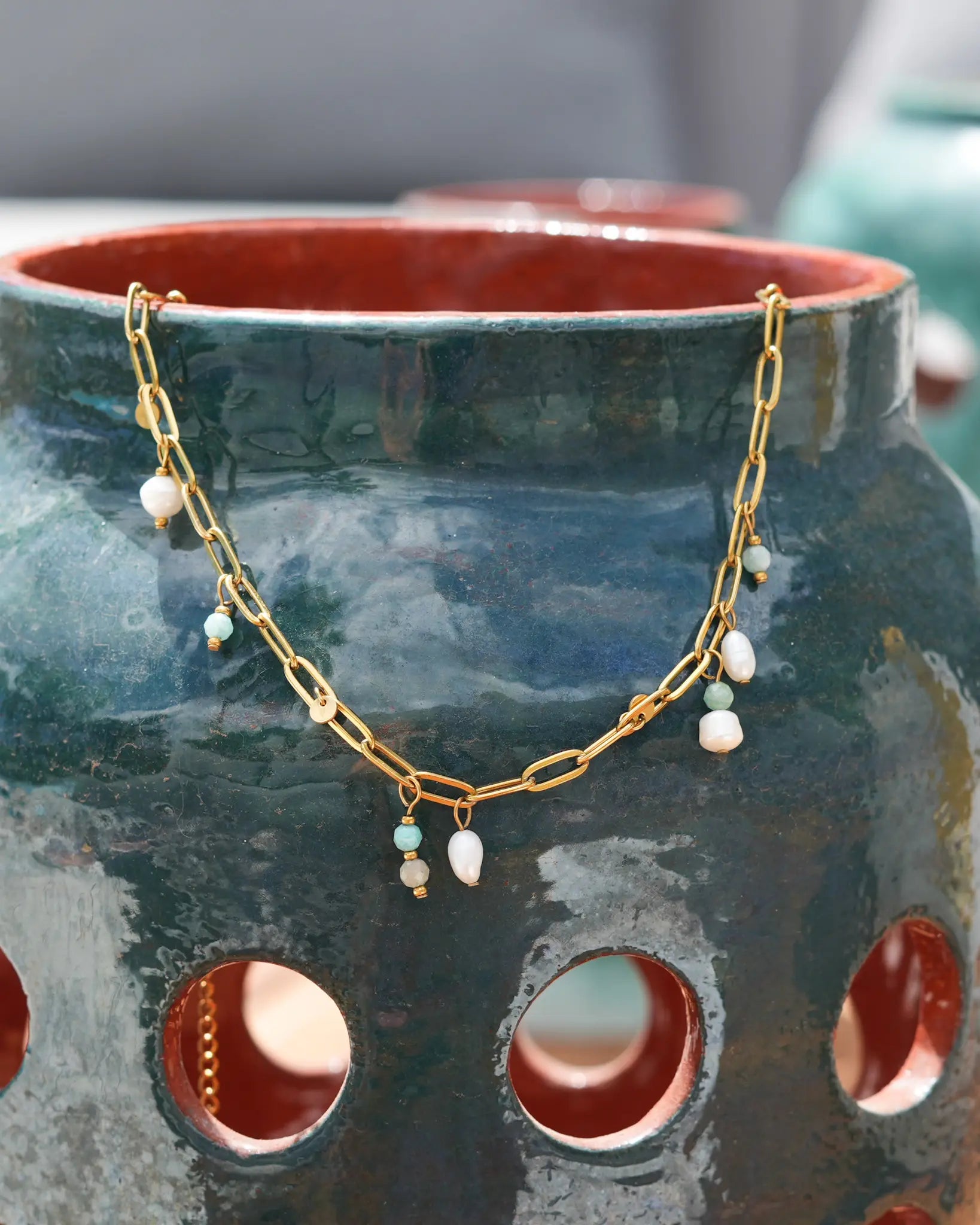 Collier salomé fait main en acier inoxydable perles d'eau douce par Maye-Mayé bijou réunion