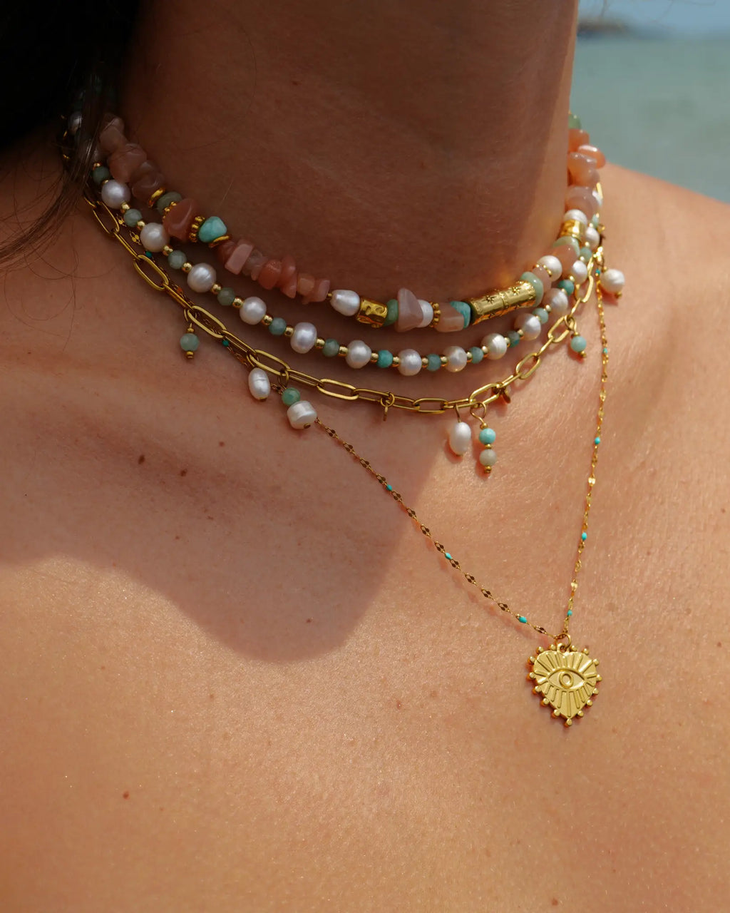 Collier salomé fait main en acier inoxydable perles d'eau douce par Maye-Mayé bijou réunion