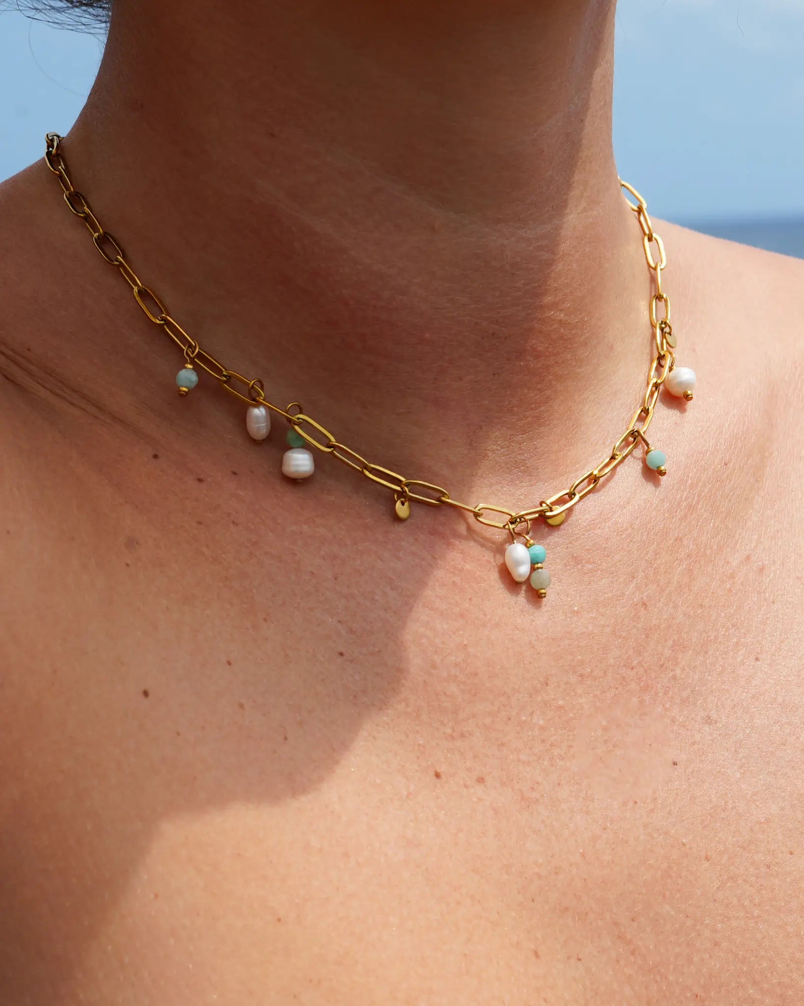 Collier salomé fait main en acier inoxydable perles d'eau douce par Maye-Mayé bijou réunion