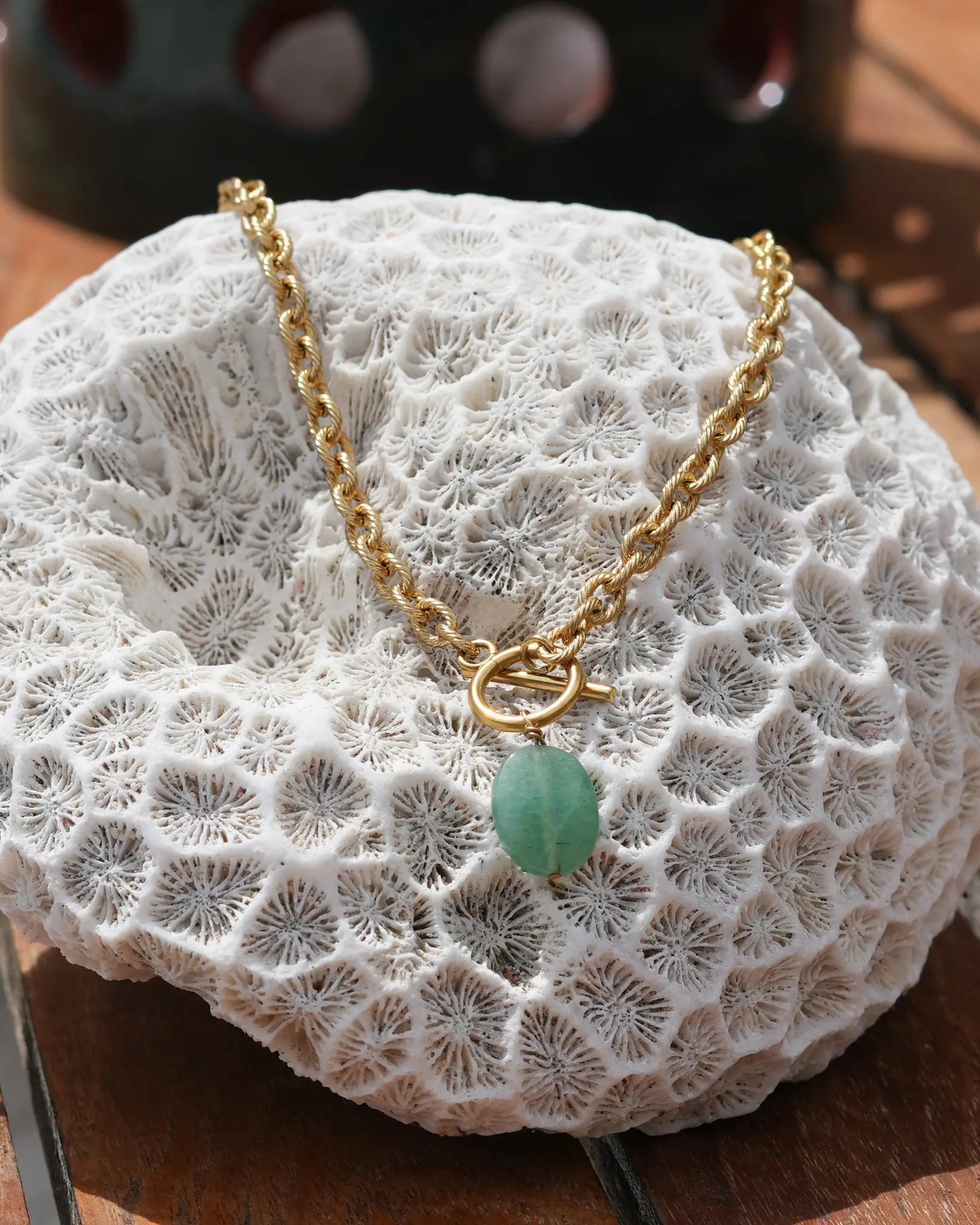 Collier Sophia en aventurine et acier inoxydable, bijou fait main à La Réunion par Maye-Mayé