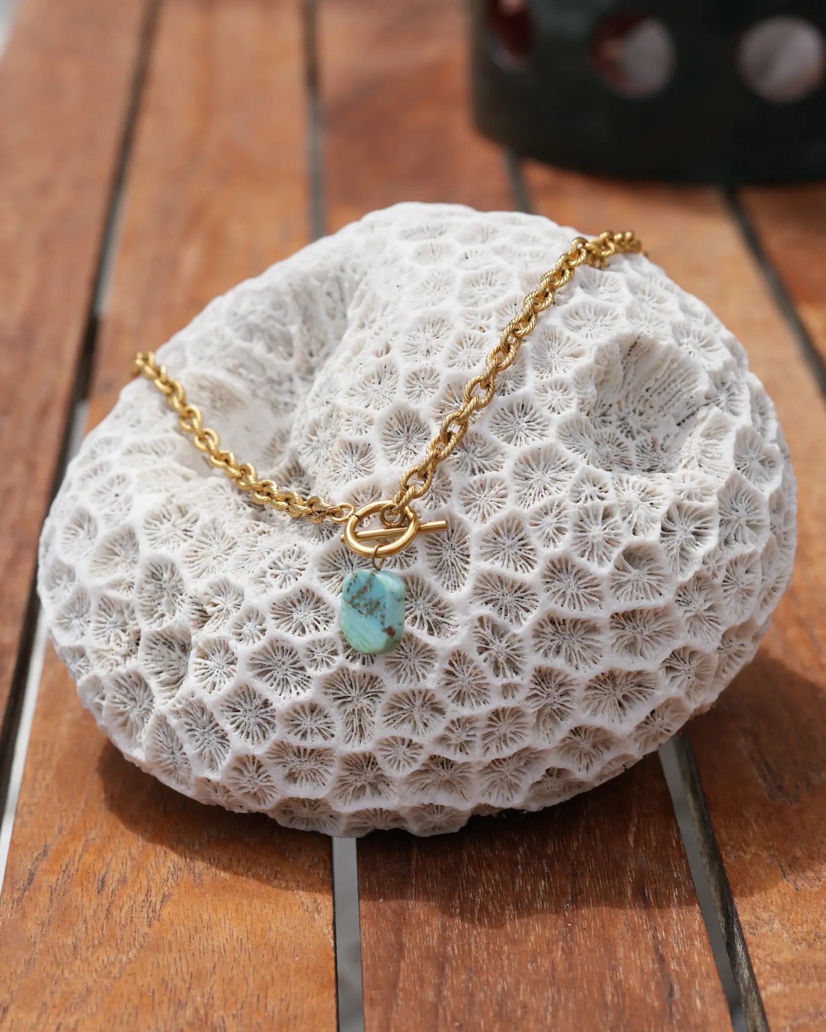Collier Virginie en acier inoxydable et turquoise bijou fait-main à La Réunion Maye-Mayé